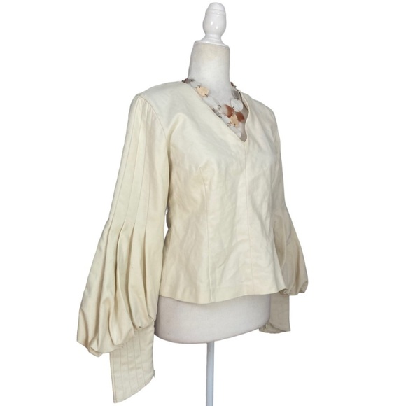 Maison Cinqcent Pleated Balloon Sleeve Top NWOT V Neck Cotton - Picture 3 of 12
